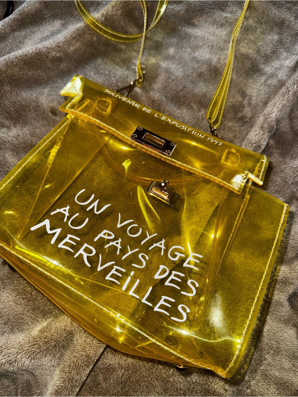 Clear Yellow PVC Crossbody Bag with French Script